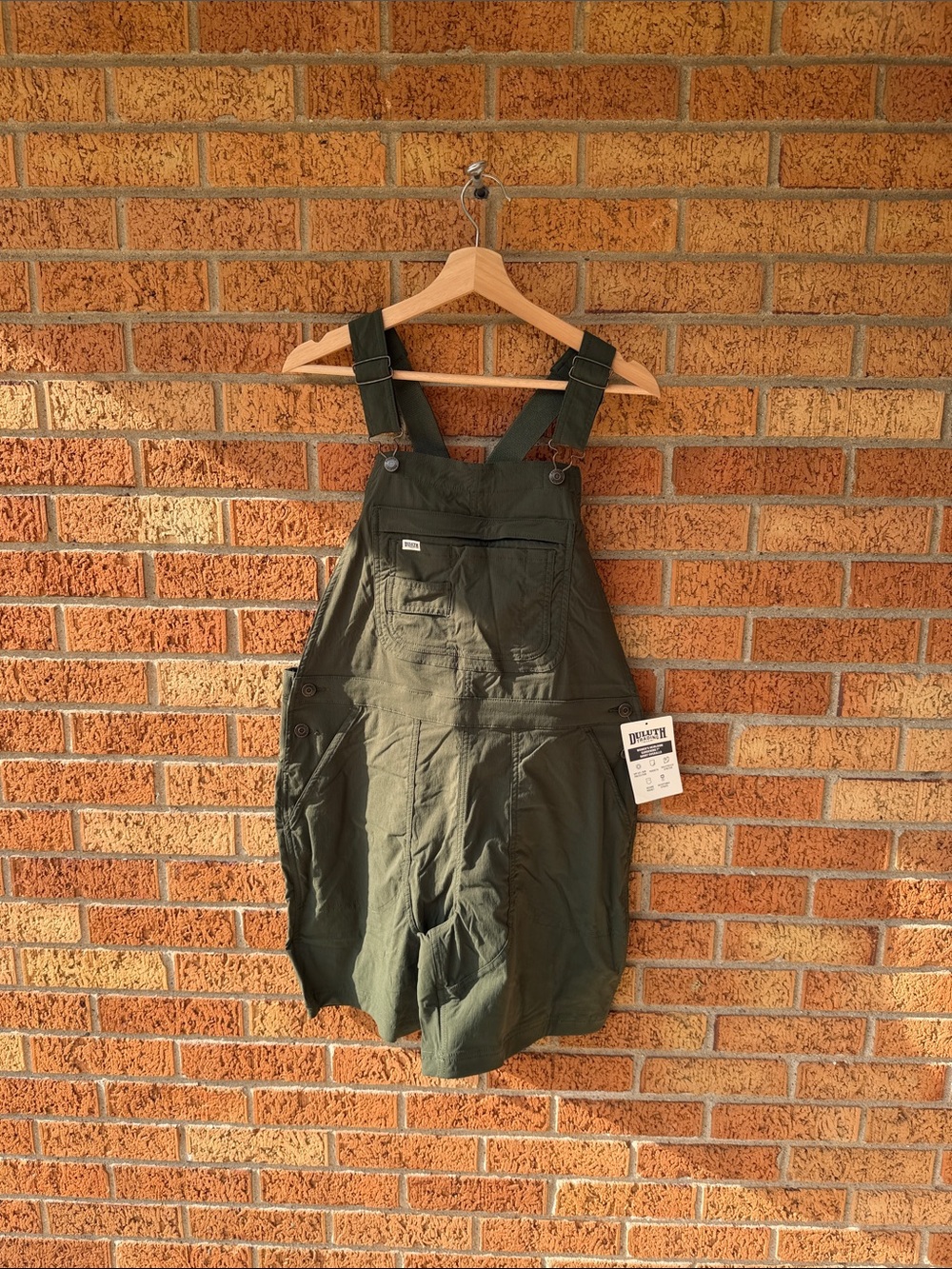 Duluth Trading Co Women Heirloom Gardening Bib Overall Shorts Green Large NWT